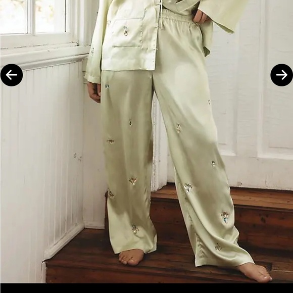 Anthropologie Other - Anthropologie Bejeweled Light Green Satin Silky Pajama Pants